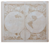 Gorgeous World Map, Circa 1700 During the Golden Age of Dutch Cartography -- Hand-Colored Map Shows Dual Hemispheres, Dual Polar Projections & Allegorical Scenes Representing the Four Seasons